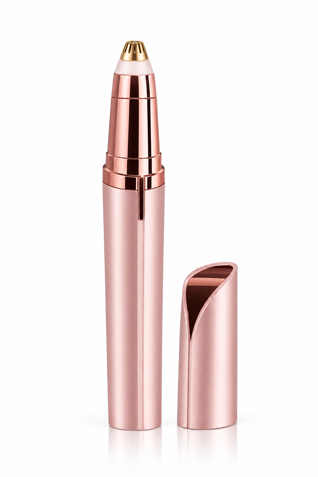 Wingman precision groomer in rose with rose-gold detailing, cap alongside